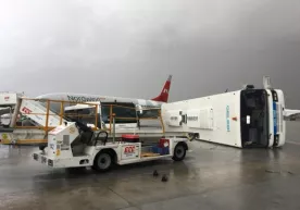 Turkiya aeroportida quyun yo‘lovchilari bo‘lgan avtobusni ag‘darib yubordi (video) фото