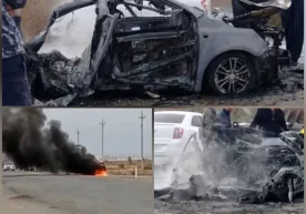 Қорақалпоғистонда Cobalt автомашинаси ёнаётиб портлаб кетди (видео) фото