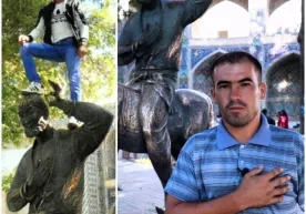 Nasriddin Afandi haykalining boshiga chiqib olgan yigit buxoroliklardan uzr soʻradi фото