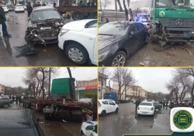 Тошкент шаҳрида тўрт автомобиль тўқнашди фото