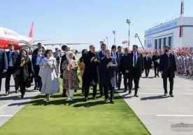 Шавкат Мирзиёев ва Ражаб Тоййиб Эрдўғон Хоразмга етиб келди фото