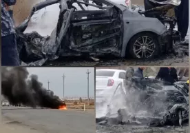 Qoraqalpogʻistonda Cobalt avtomashinasi yonayotib portlab ketdi (video) фото