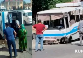 Самарқандда йўловчи автобус ағдарилиб кетди (фото) фото