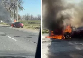 Toshkent viloyatida Mazda avtomashinasi yonib ketdi фото