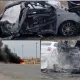 Қорақалпоғистонда Cobalt автомашинаси ёнаётиб портлаб кетди (видео)