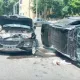 Тошкентда иккита Captiva тўқнашуви натижасида машиналардан бири ағдарилиб кетди (фото)