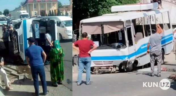 Самарқандда йўловчи автобус ағдарилиб кетди (фото)