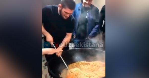Ҳабиб Нурмагомедов Ўзбекистонда ош тайёрлади (видео)