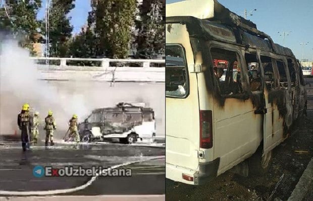 Toshkentda mikroavtobus yonib ketdi