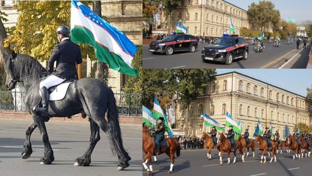 Тошкентда ҳарбий отлиқ отрядларининг Ўзбекистон давлат байроғи марши ва ярим марафон ўтказилди (фото)